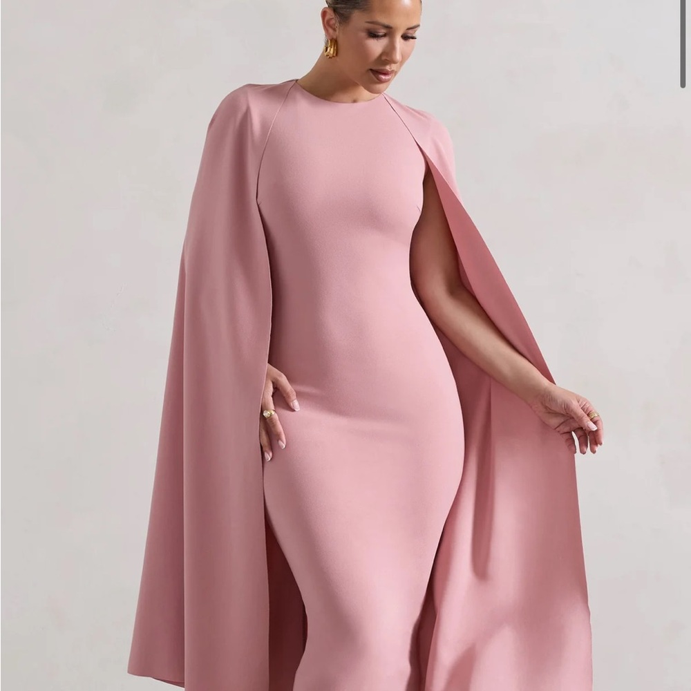 Club L London Blush Pink Cape Sheath Dress